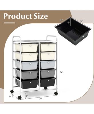 10-Drawer Storage Cart Utility Rolling Trolley Kitchen Organizer