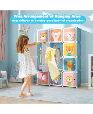 12-Cube Kids Wardrobe Baby Dresser Bedroom Armoire Clothes Hanging Closet with Door