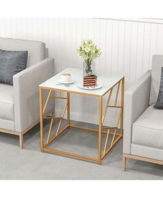 1PC 19.5'' Side Table Square Bedside Sofa Accent Coffee Table with Tempered Glass Top