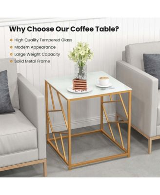 1PC 19.5'' Side Table Square Bedside Sofa Accent Coffee Table with Tempered Glass Top