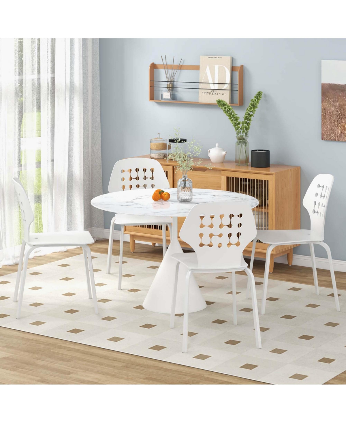 Costway Metal Dining Chair Set of 4 Armless Kitchen Hollowed Backrest & Metal Legs