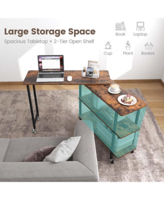 360° Rotatable Sofa Side Table L-shaped Laptop Desk Snack Table withShelf Patented