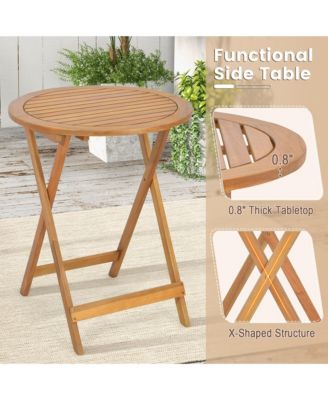3 PCS Folding Patio Bistro Set Solid Acacia Wood Table & Chairs Slatted Tabletop