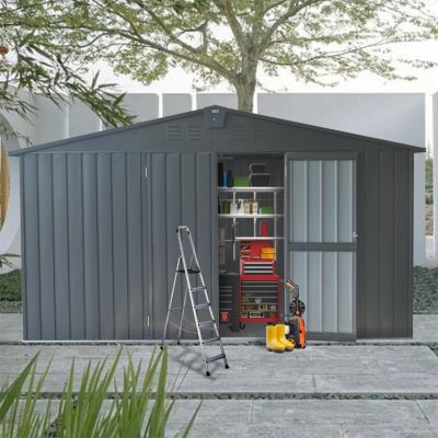 Streamdale Dark Gray 11'X 9' Steel Frame Shed with Windows