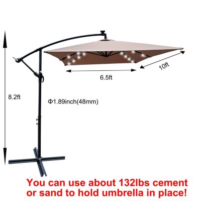 Solar Powered LED Patio Umbrella, 8 Ribs, Crank and Cross Base