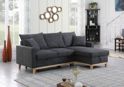 Colton Dark Gray Woven Reversible Sleeper Sectional Sofa With Storage Chaise