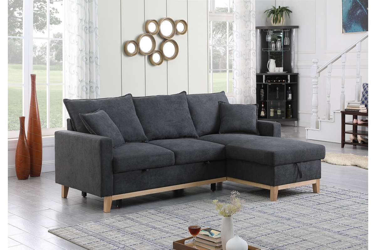 Streamdale Furniture Colton Dark Gray Woven Reversible Sleeper Sectional Sofa With Storage Chaise