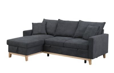 Colton Dark Gray Woven Reversible Sleeper Sectional Sofa With Storage Chaise