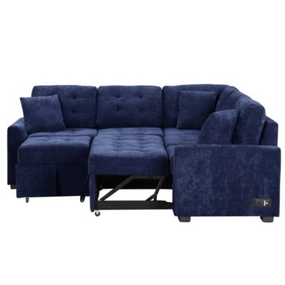 L-Shape Sleeper Sofa with Wheels and USB