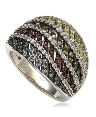 Sterling Silver Cubic Zirconia Pave Multi Color Ring