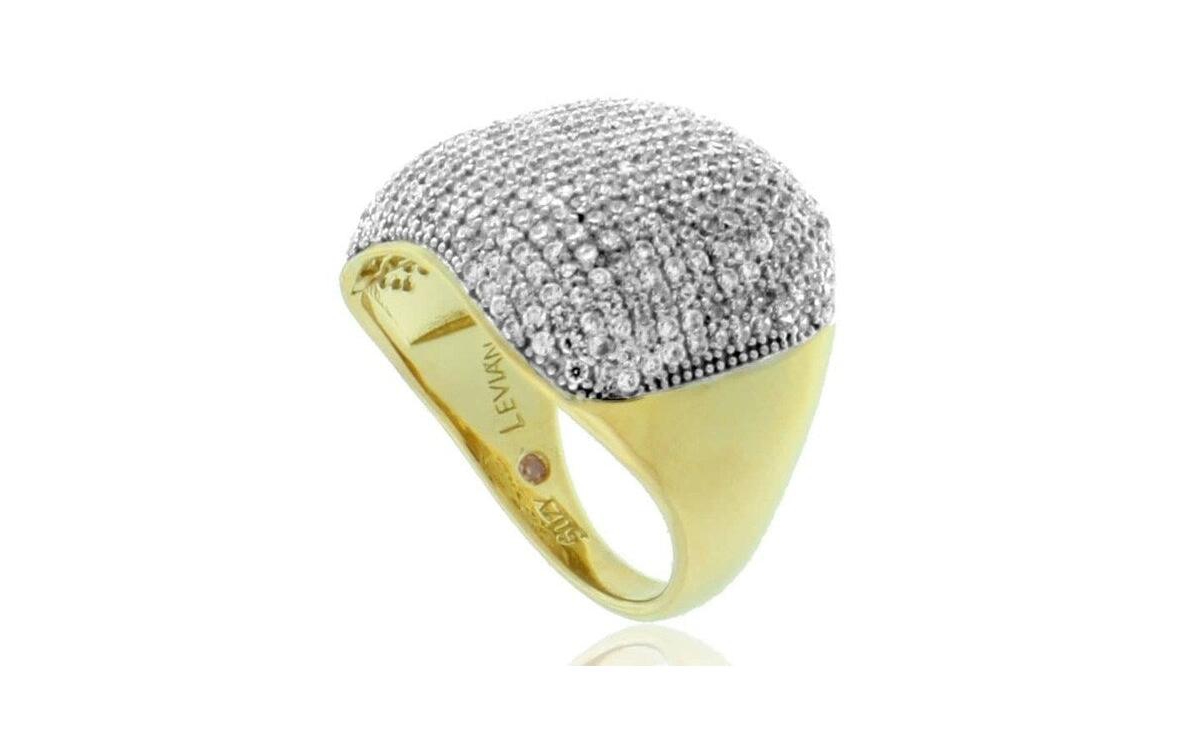 Suzy Levian Sterling Silver Cubic Zirconia Modern Pave Wide Band Ring - Gold