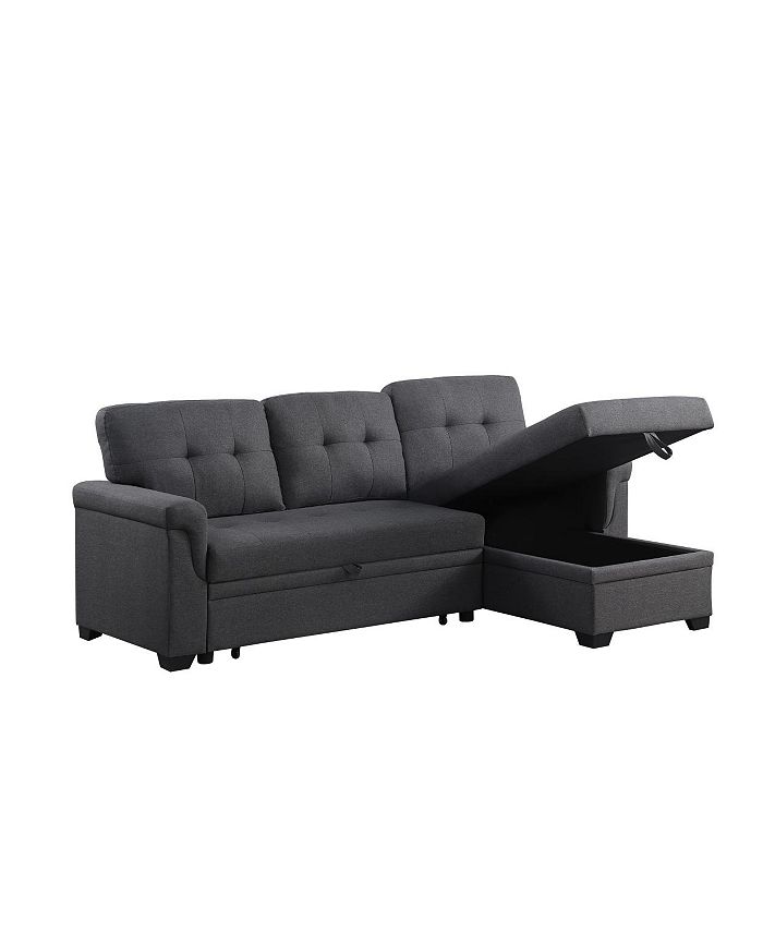 Simplie Fun Lucca Dark Gray Linen Reversible Sleeper Sectional Sofa