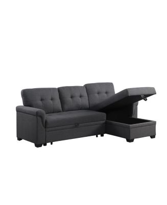Simplie Fun Lucca Dark Gray Linen Reversible Sleeper Sectional Sofa ...