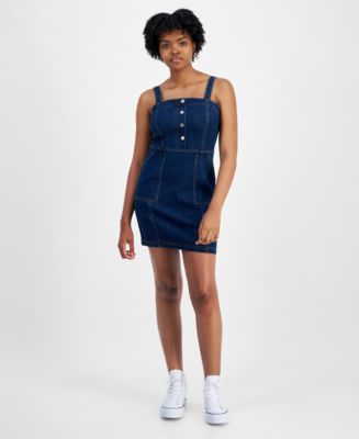 Tinseltown Juniors' Denim Button-Front Utility-Pocket Dress - Macy's