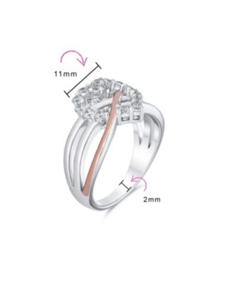 Two Tone Pave CZ Accent Cubic Zirconia Crossover Intertwined Infinity Heart Promise Ring Rose Gold Plated Sterling Silver