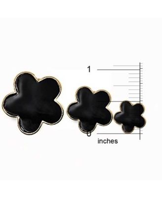 Fashion Long Double Wrap Strand Black Enamel Flower Clover Necklace Silver Plated 42 Inch