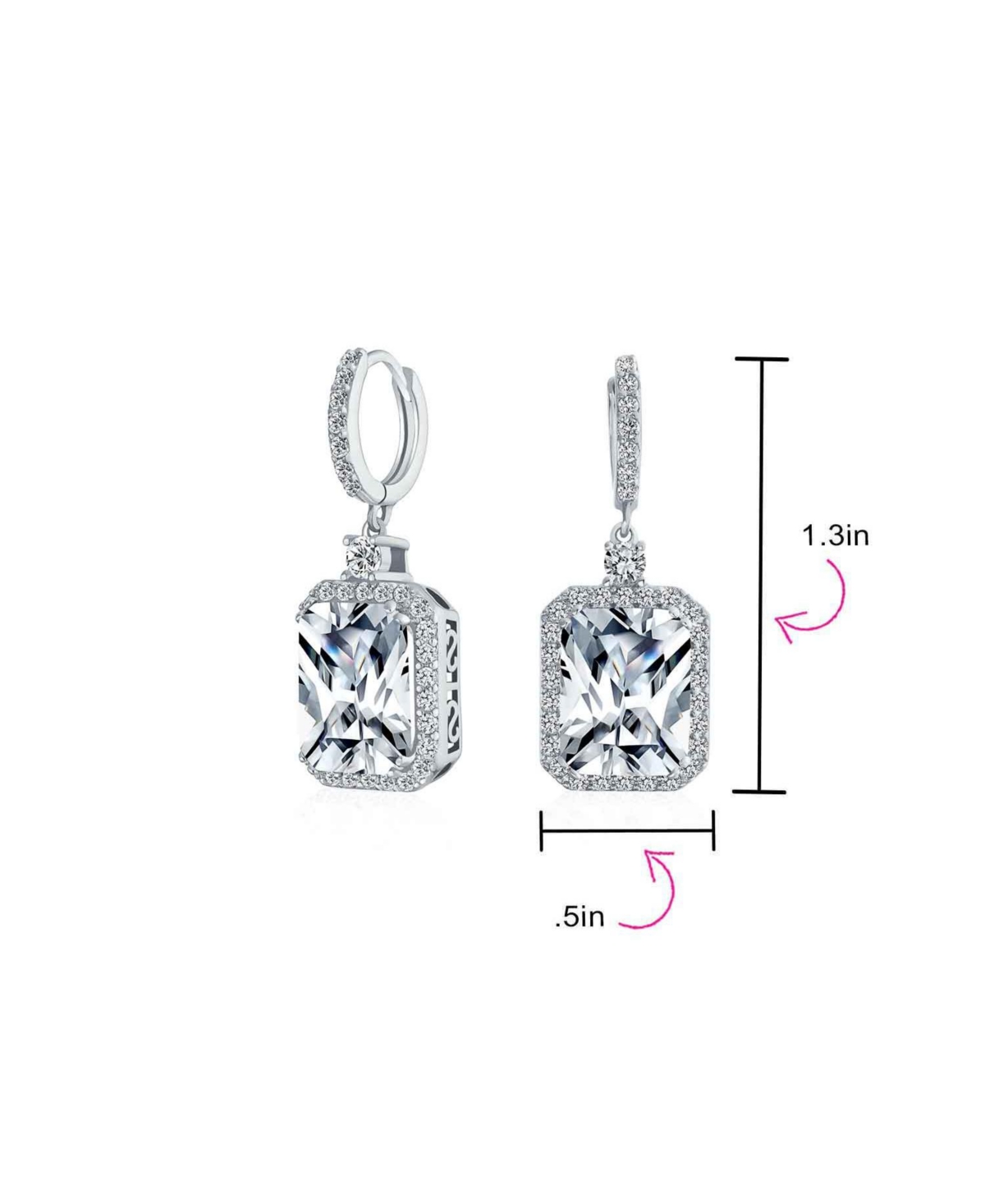Statement Fashion 10CT Emerald Cut Cz Halo Dangle Huggie Dangle Earrings Prom Cubic Zirconia