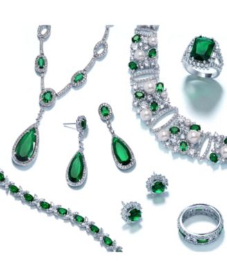 Oval Fashion Cubic Zirconia CZ Pear Shape Statement Large Teardrop Y Necklace  Rhodium Plated