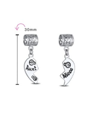 BFF Ladybug Heart Dangle Charm Bead for Aunt Niece Sterling Silver Fits Bracelet