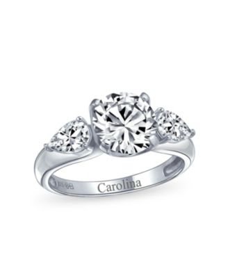 Timeless 3CT CZ Trillion Side Stones Cubic Zirconia Solitaire Round Promise Ring .925 Sterling Silver