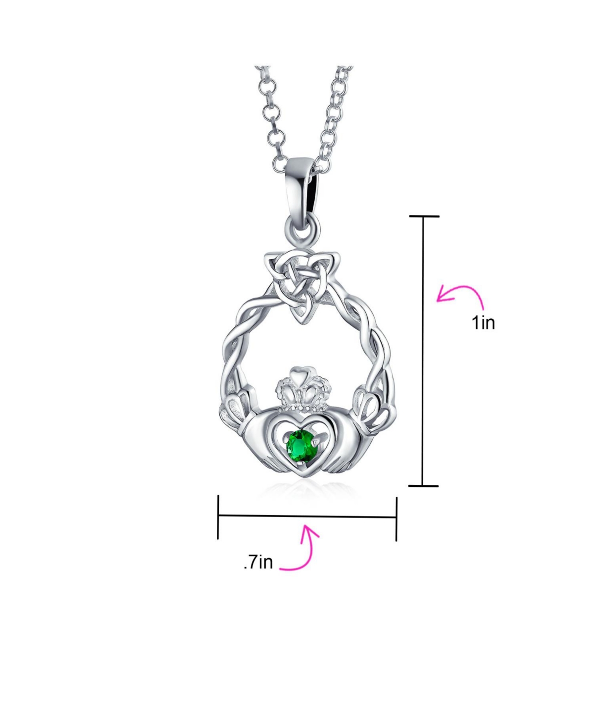 Bling Jewelry Irish KellyCubic Zirconia Cz Celtic Infinity Love Knot Friendship Heart Claddagh Pendant Necklace For Women Sterling Silver - Gre