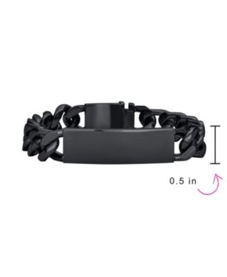 Solid Name Bar Plate Identification ID Bracelet Cuban Link Chain Stainless Steel