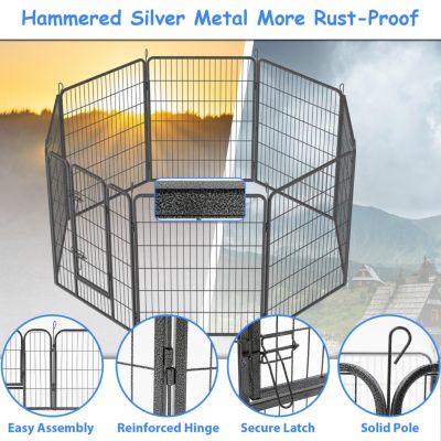 Heavy Duty Outdoor Dog Pen for Large Dogs - 8 Panel Metal Kennel