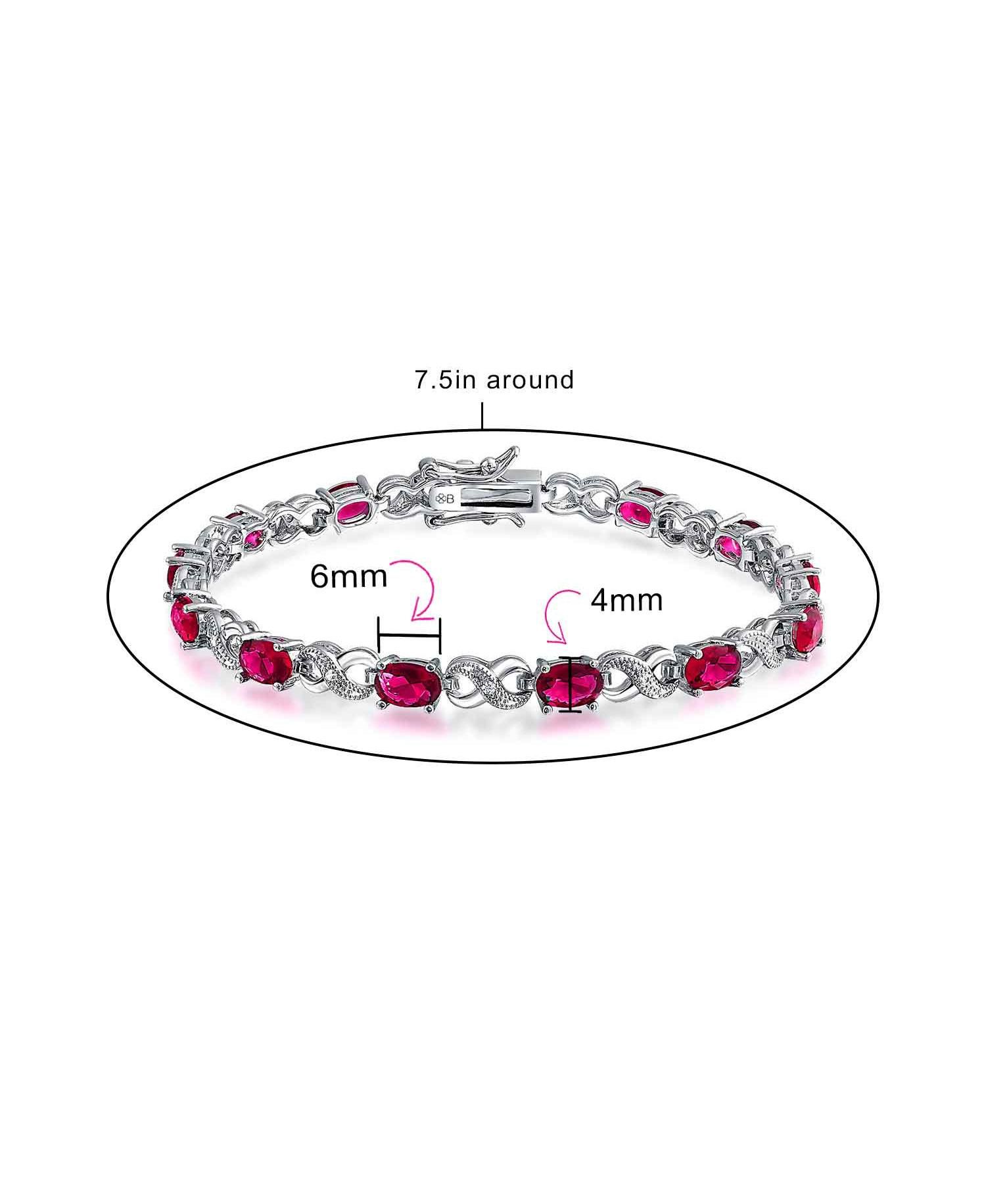 Birthstone Dark Pink Color CZ Oval Infinity Tennis Bracelet Silver Plated