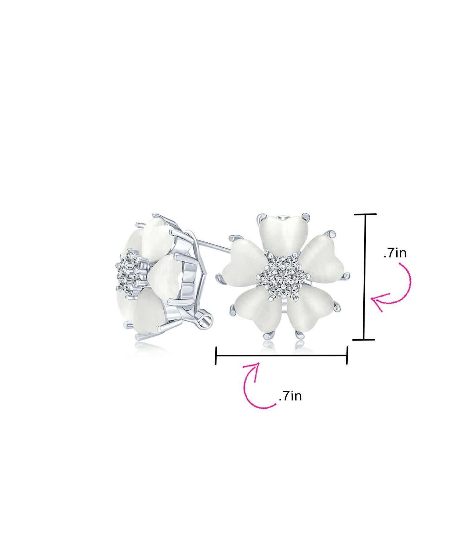Cat Eye Quartz Heart-Shaped Petals Flower Stud Earrings Silver Plated