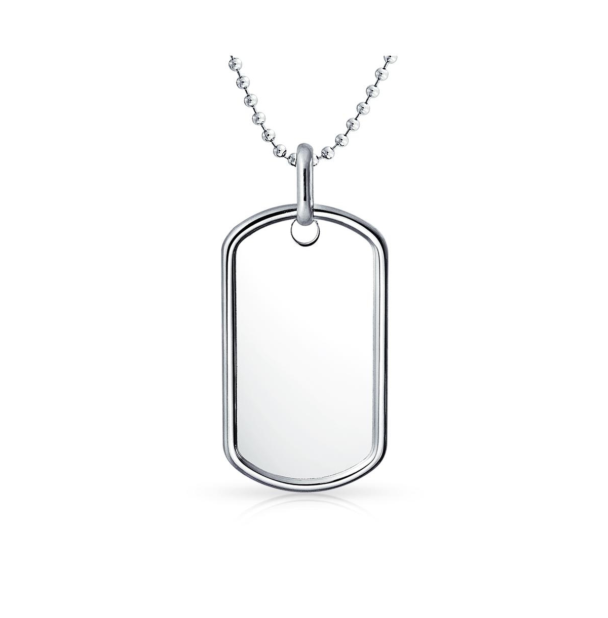 Traditional Mens Large Army Military Dog Tag Pendant Necklace For Men s .925 Sterling Silver Long Bead Ball Chain 20 Inch - Silver