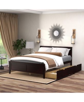 Full Size Bed Frame with Storage Drawers and Solid Wood Headboard