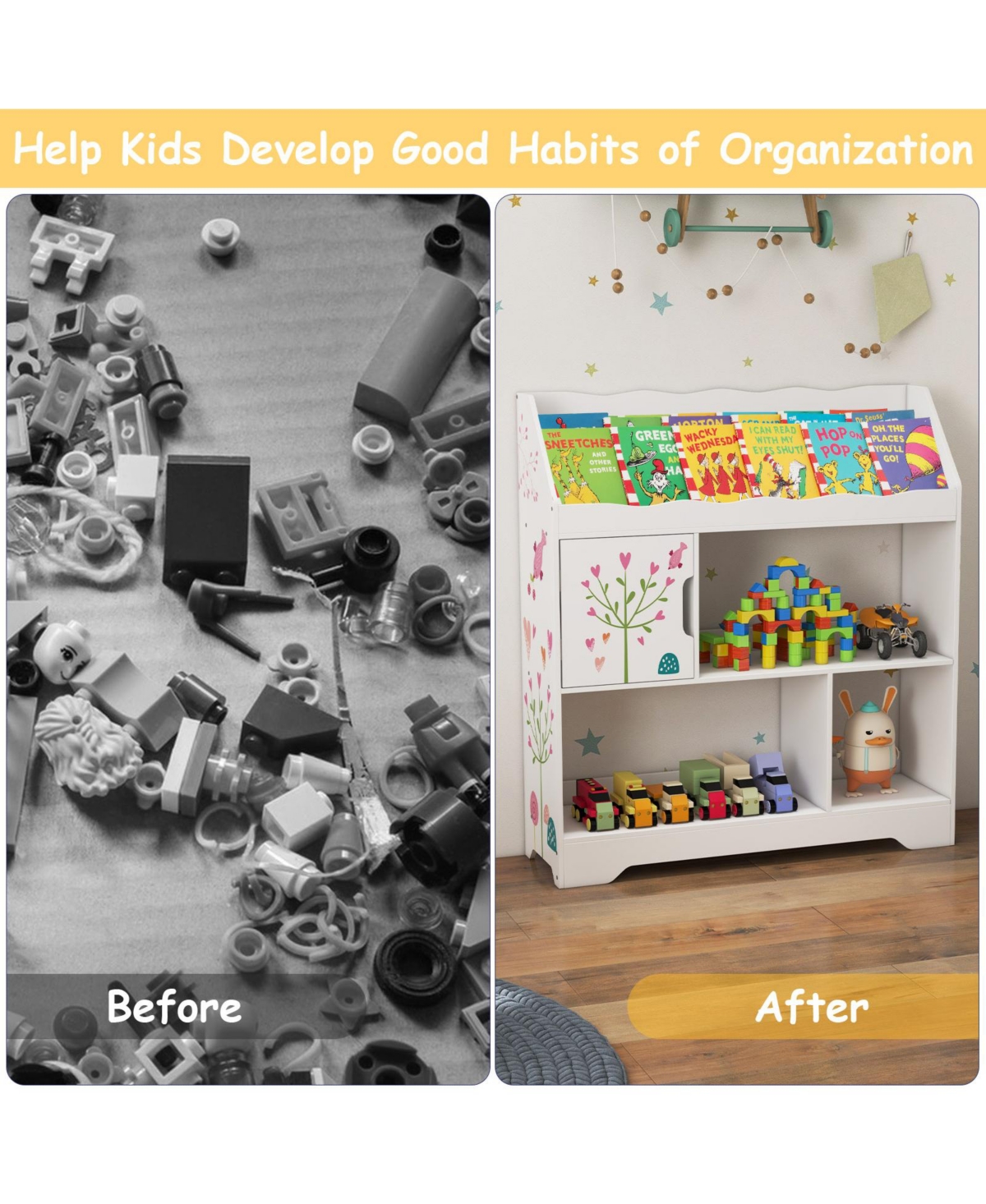 Slickblue Kids Toy Storage Organizer with Book Shelf and Storage Cabinet