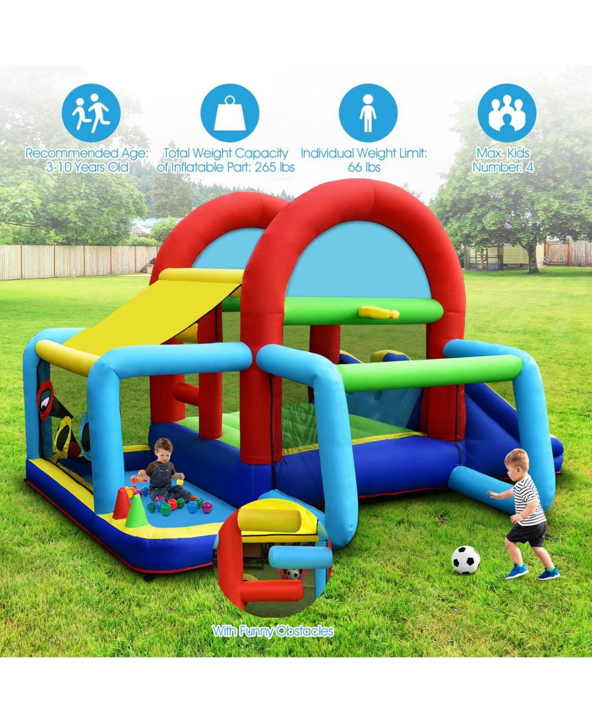 Slickblue Inflatable Jumping Castle Bounce House with Dual Slides without Blower - Green, Red, Yellow