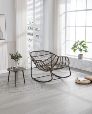 Grey Padded Rattan Outdoor Rocking Chair