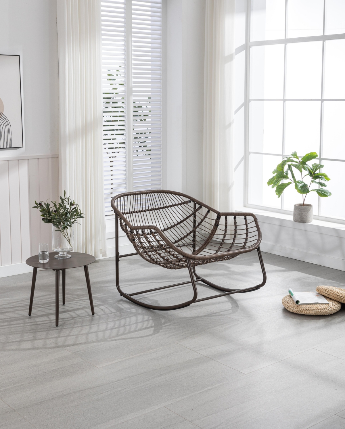 Streamdale Furniture Grey Padded Rattan Outdoor Rocking Chair