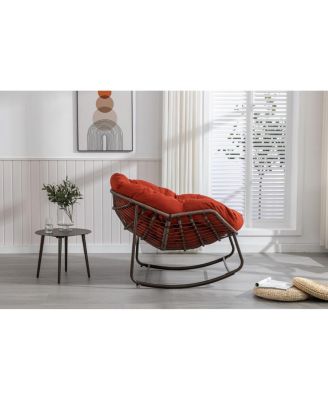Orange Rattan Rocking Chair with Cushion