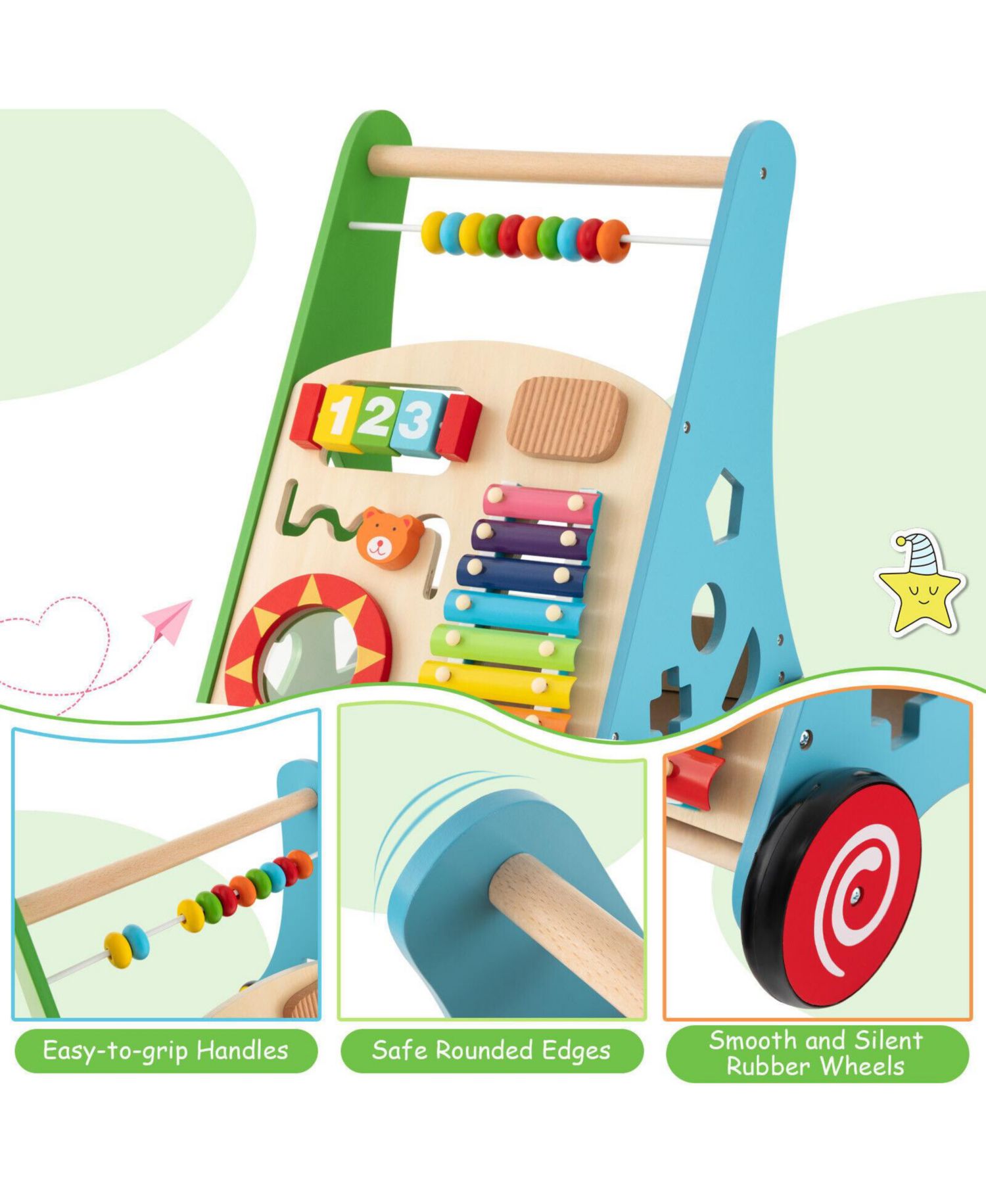 Toddler Activity Walker Toy with Interactive Play Center and Safe Handle