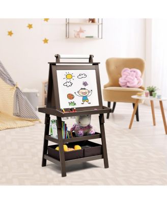 3-in-1 Kids Art Easel with Double-Sided Board and Built-In Storage Shelves