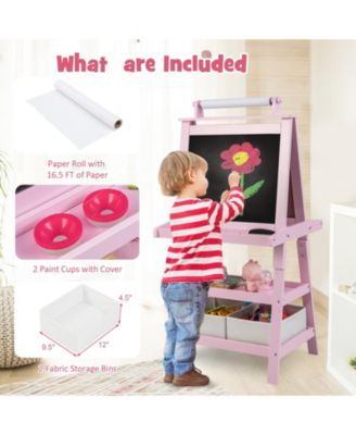 3-in-1 Kids Art Easel with Double-Sided Board and Built-In Storage Shelves