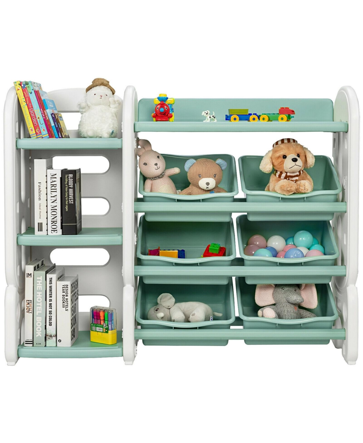 Slickblue Kids Toy Storage Organizer with Bins and Multi-Layer Shelf for Bedroom Playroom