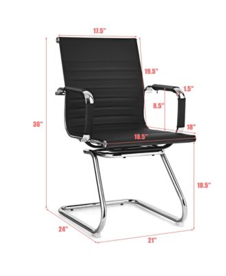 Set of 2 PU Leather Sled Metal Base Armless Reception Guest Chairs