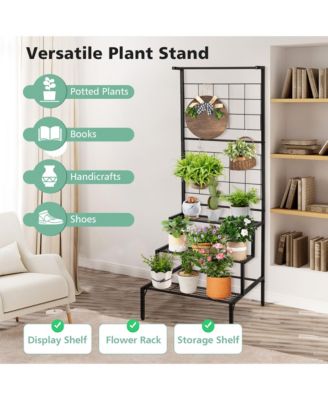 3-Tier Hanging Plant Stand Flower Pot Organizer Rack w/Grid Panel Display Shelf