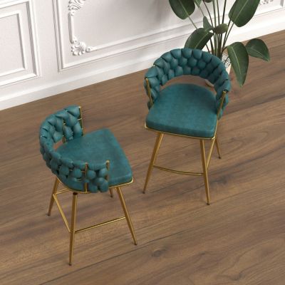Streamdale Blue Upholstered Bar Stools Set Of 2 With Swivel