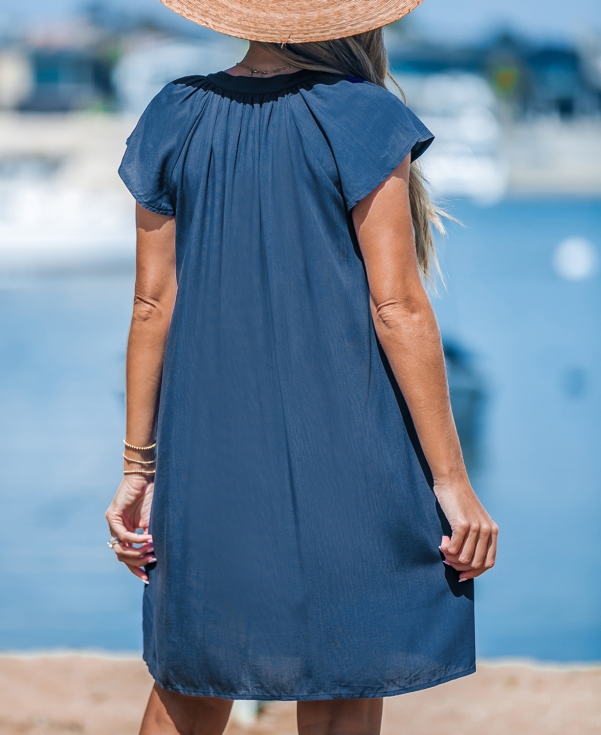 Cupshe Women's V-Neck Short Sleeve Mini Cover-Up Dress