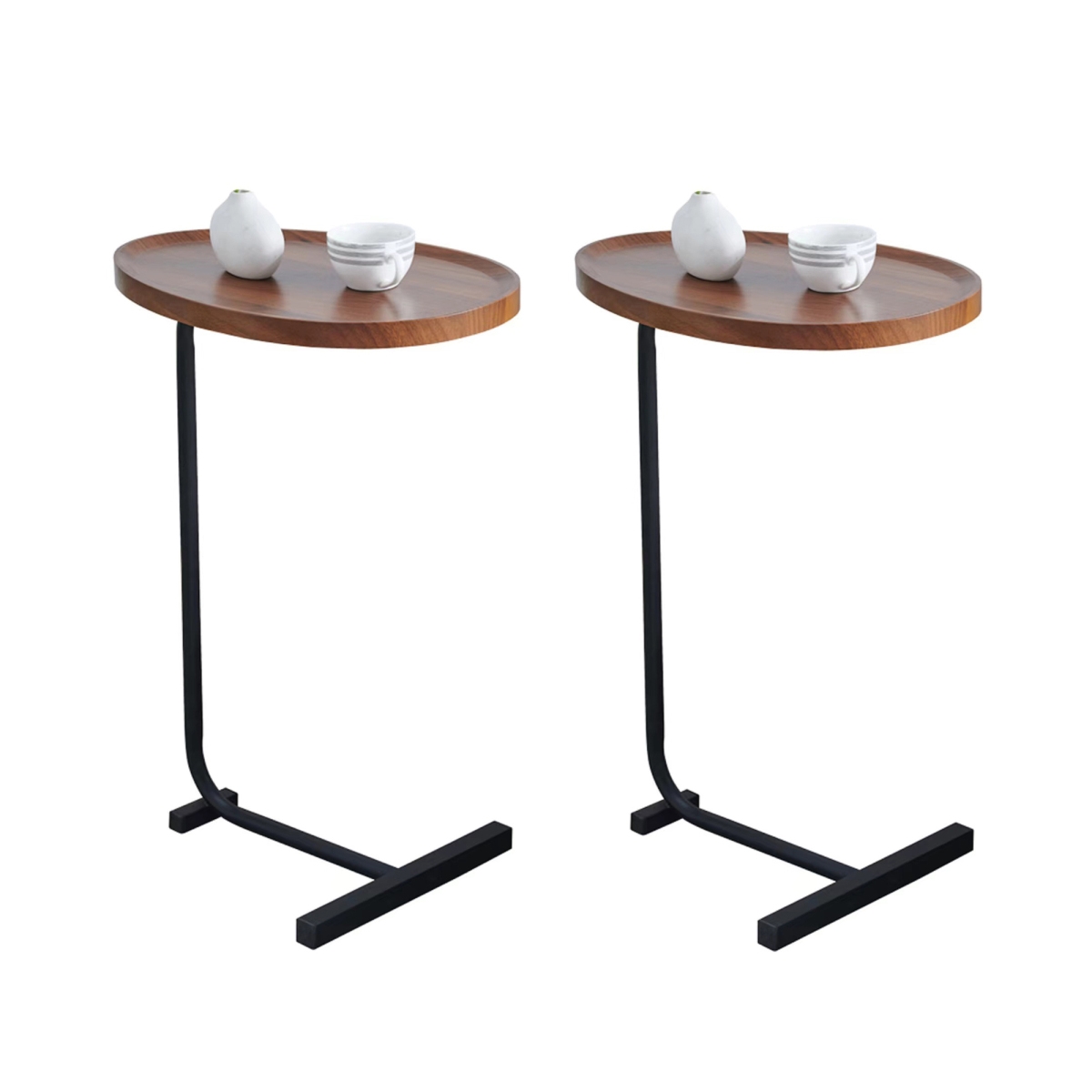 Streamdale Furniture 2 PiecesCshaped Side Table, Small Sofa Table For Small Spaces, Living Room, Bedroom - Brown