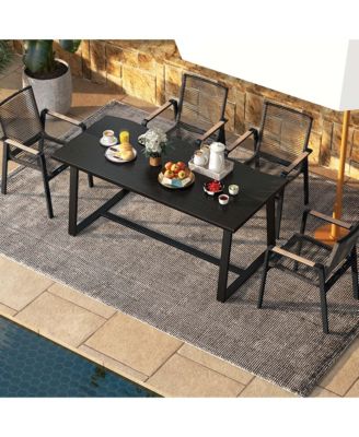 63" Large Dining Table for 4-6 People with Wavy Edge Heavy-duty Metal Frame