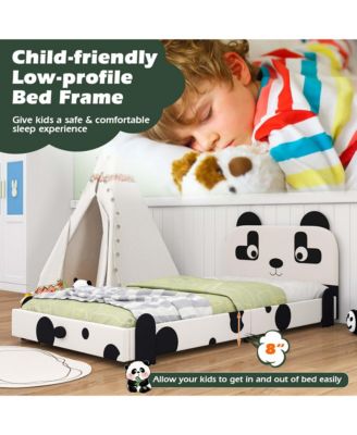Twin Size Kids Bed Toddler Upholstered Low Profile Bed Frame with Panda Headboard