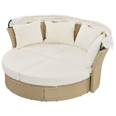 Outdoor Wicker Daybed with Canopy & Pillows