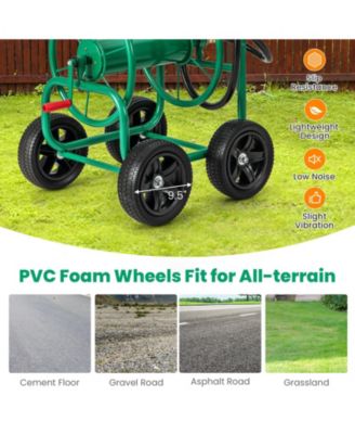 Garden Water Hose Reel Cart with 4 Wheels and Non-slip Grip - Green