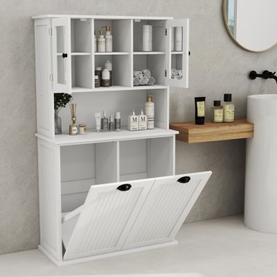 Tilt-Out Laundry Basket Cabinet with Shelves